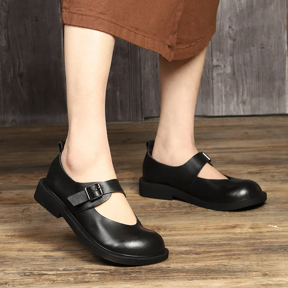 British Style Leather Mary Jane Shoes With Buckle