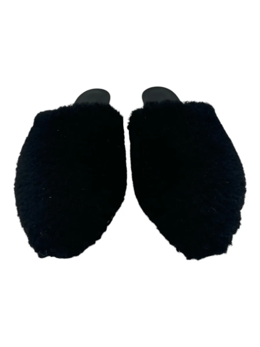 Jenni Kayne Shoe Size 39 Black Leather & Shearling Slip On Mules