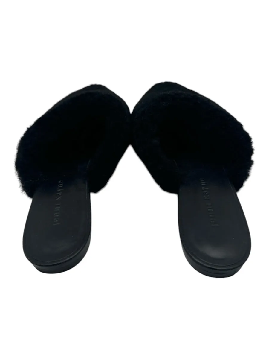Jenni Kayne Shoe Size 39 Black Leather & Shearling Slip On Mules