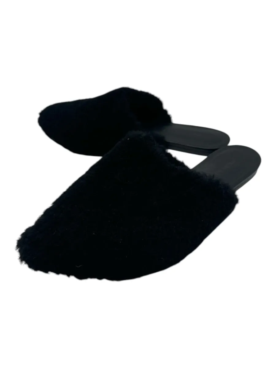 Jenni Kayne Shoe Size 39 Black Leather & Shearling Slip On Mules