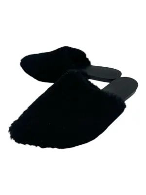 Jenni Kayne Shoe Size 39 Black Leather & Shearling Slip On Mules