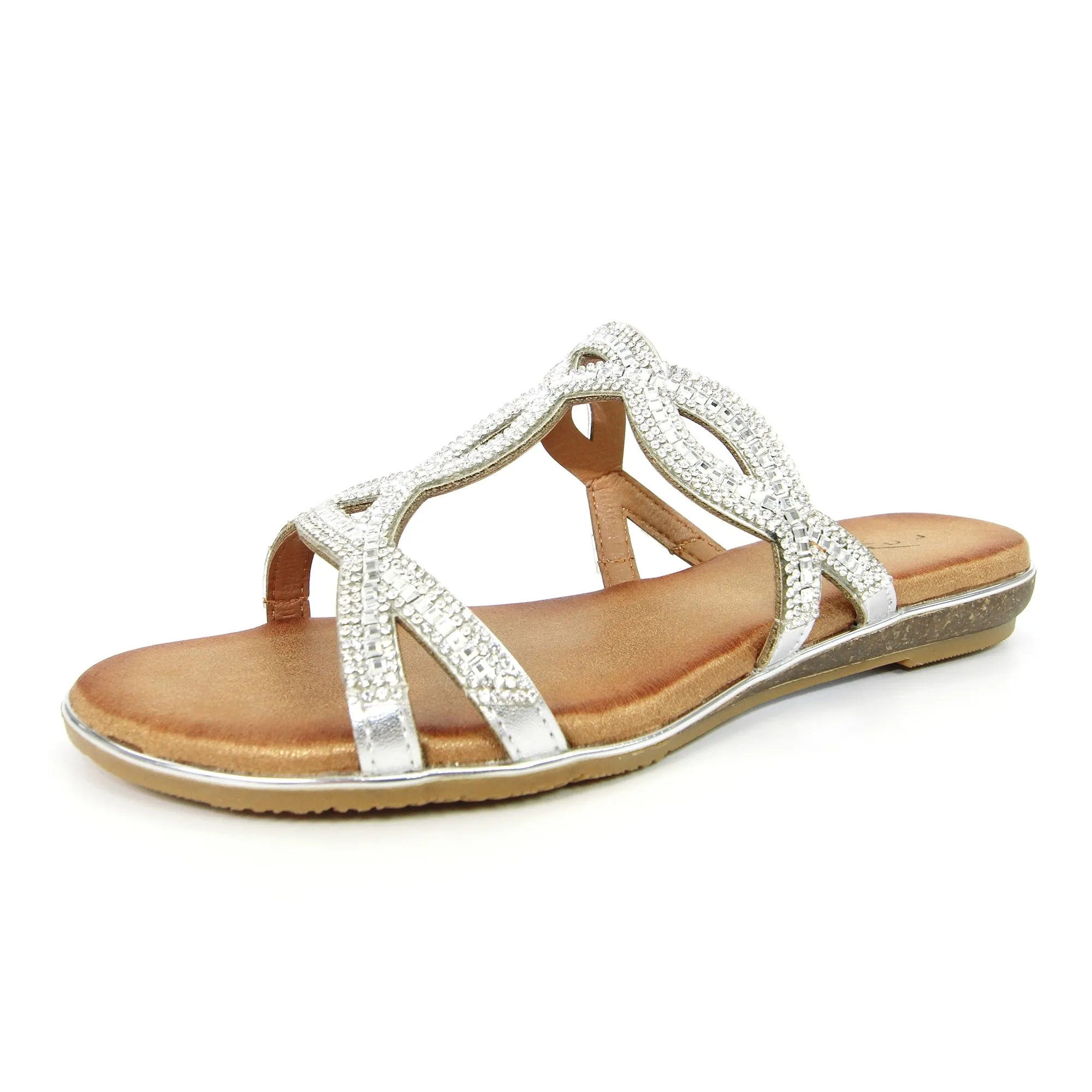 Lunar JLH206 Gabriela Silver Slip On Mules Sandals