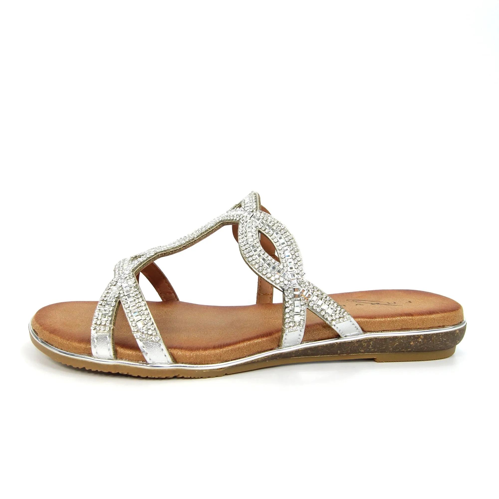 Lunar JLH206 Gabriela Silver Slip On Mules Sandals