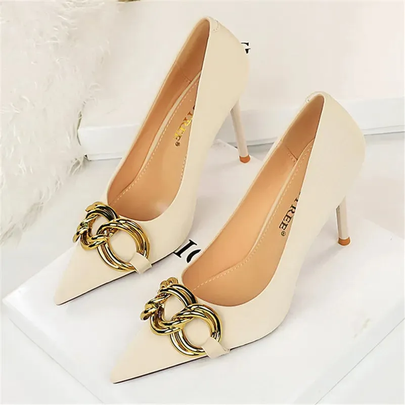 Metal Chain Pump Heels