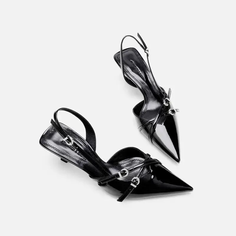 Pointed Buckle Strap Slingback Heel