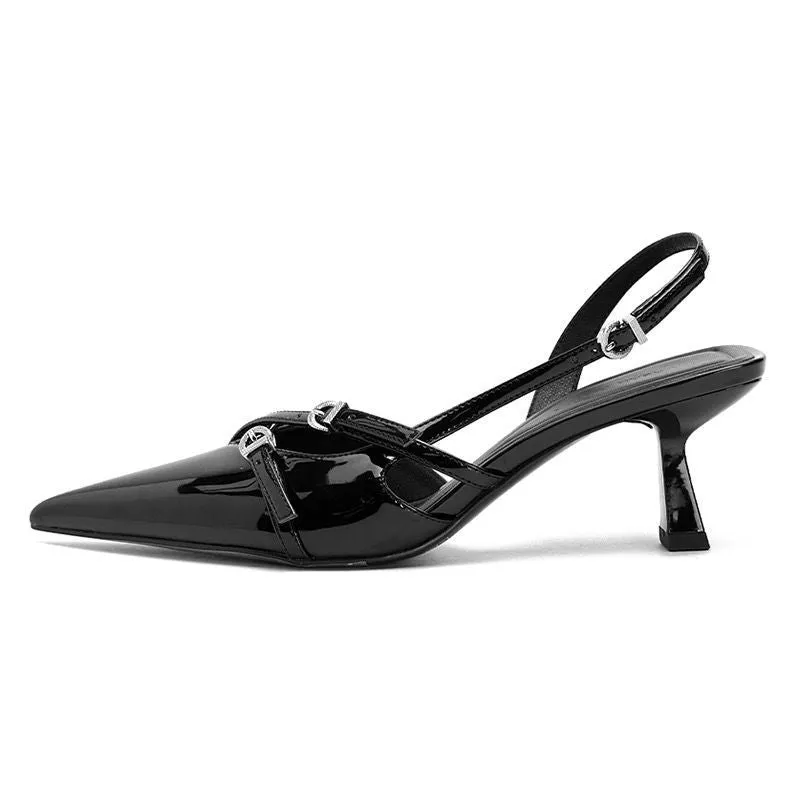 Pointed Buckle Strap Slingback Heel
