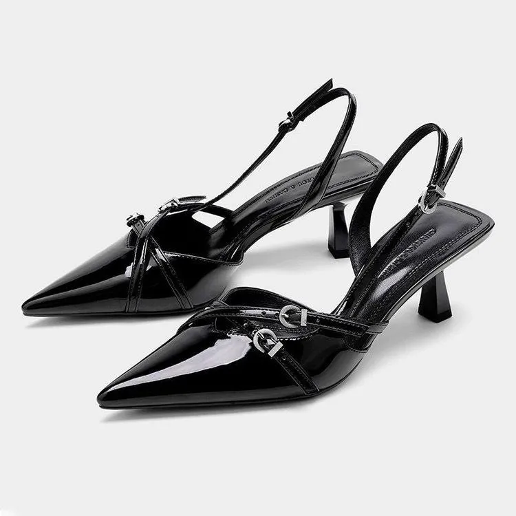 Pointed Buckle Strap Slingback Heel