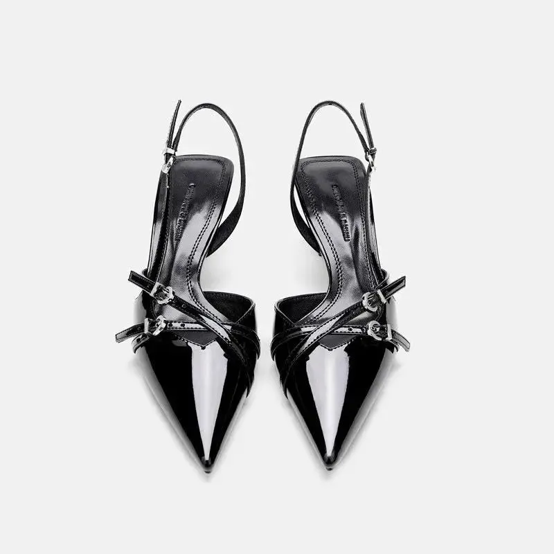 Pointed Buckle Strap Slingback Heel