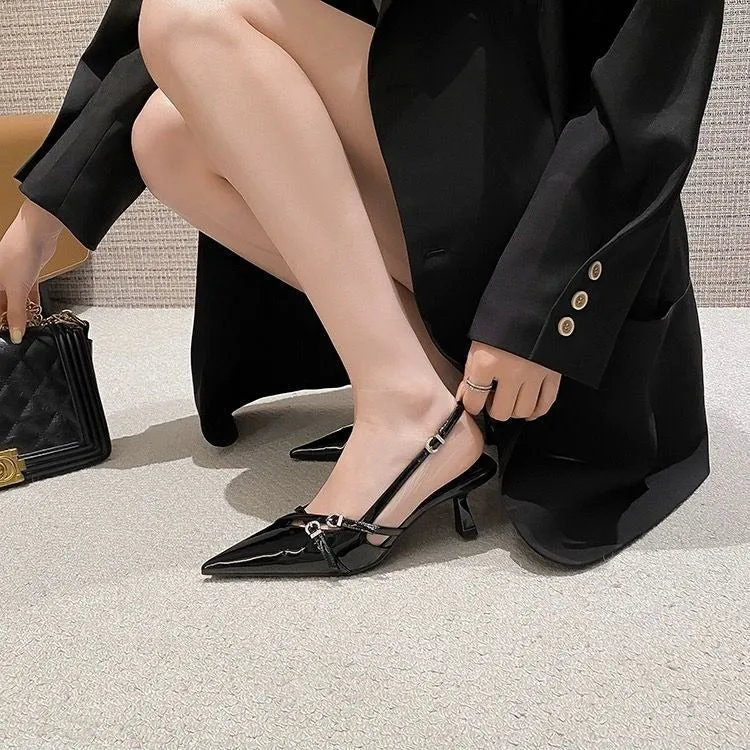Pointed Buckle Strap Slingback Heel