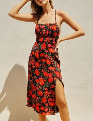 Remi Red Camellia Tie-Back Dress