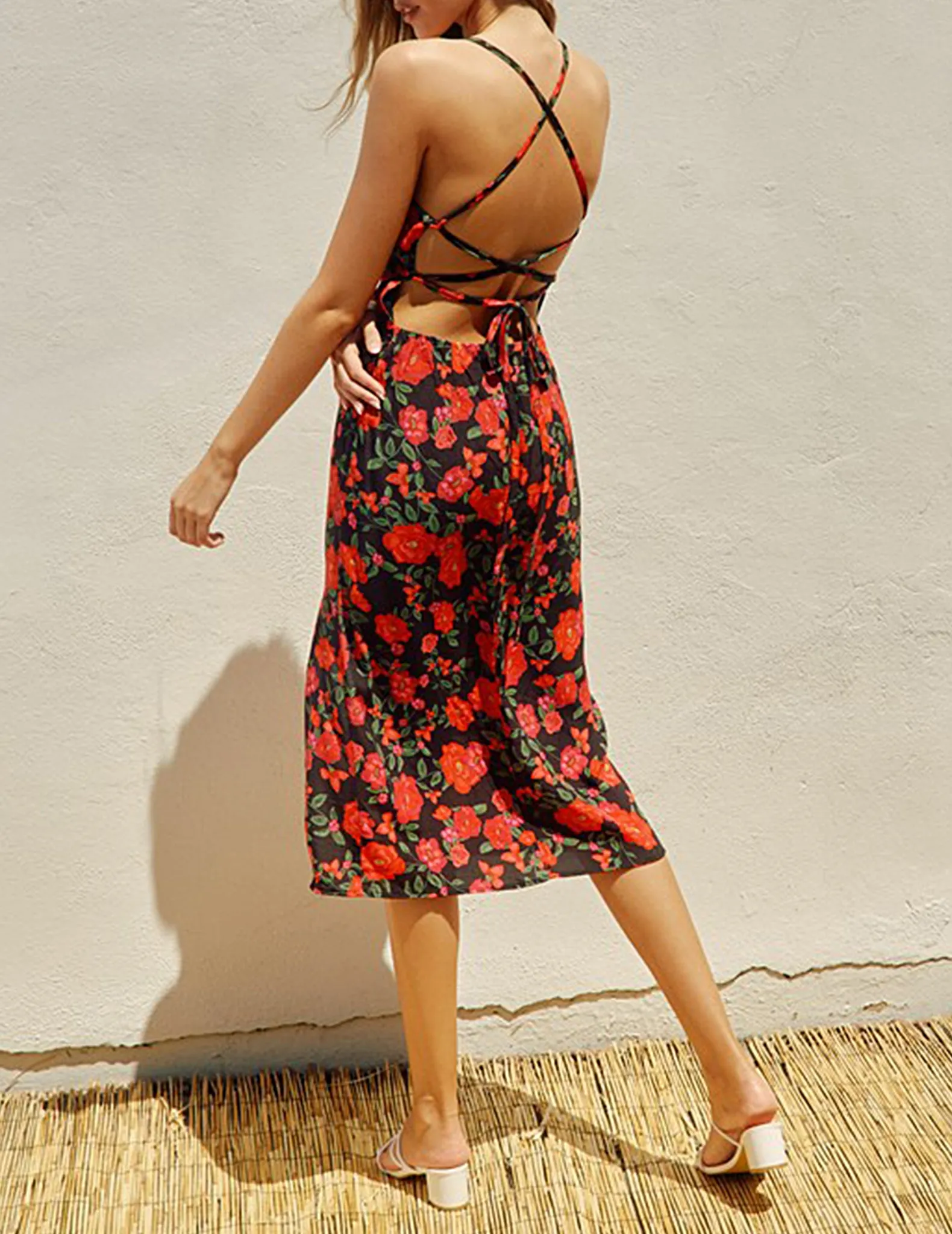Remi Red Camellia Tie-Back Dress