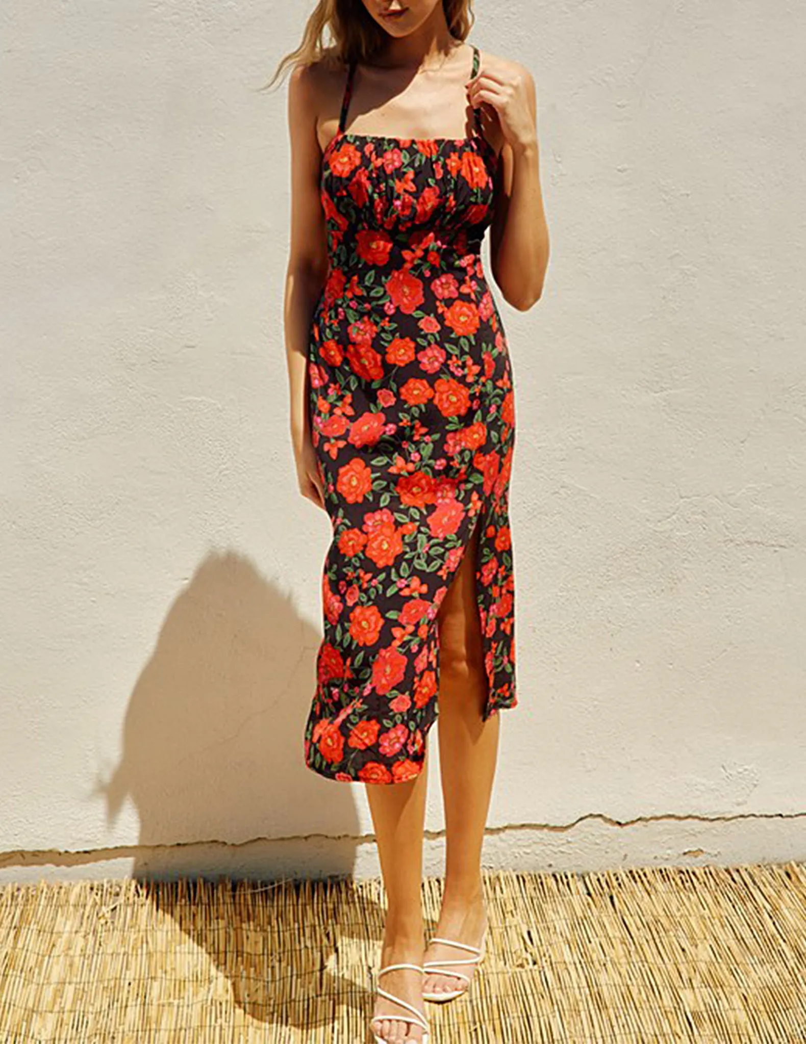Remi Red Camellia Tie-Back Dress