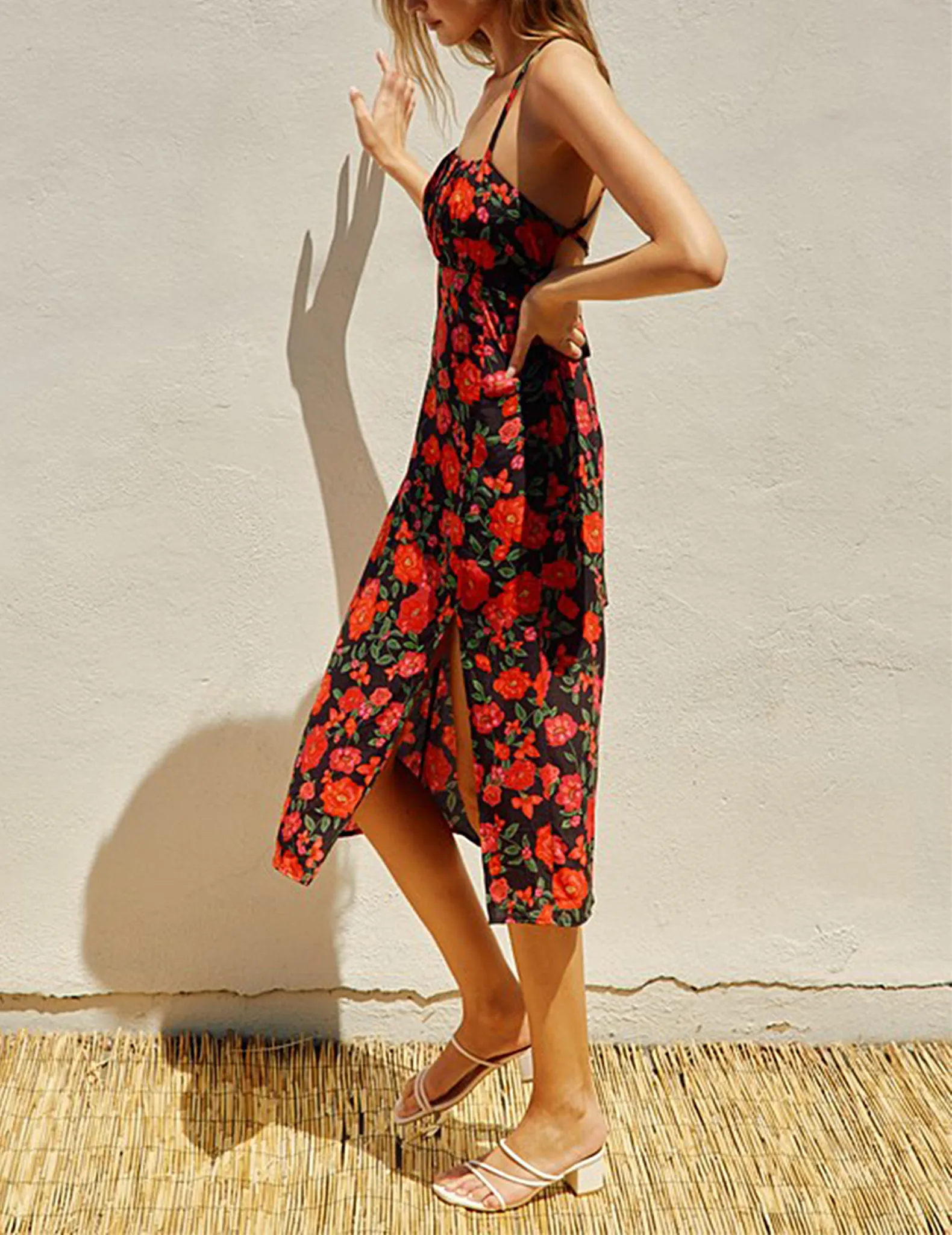 Remi Red Camellia Tie-Back Dress
