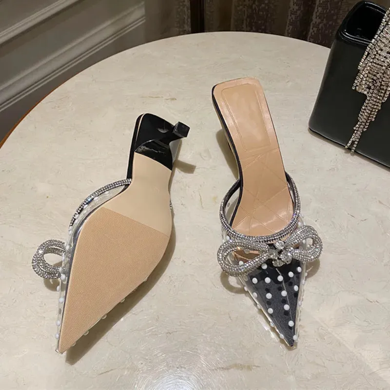 Rhinestone Bowknot Polka Dot Heels