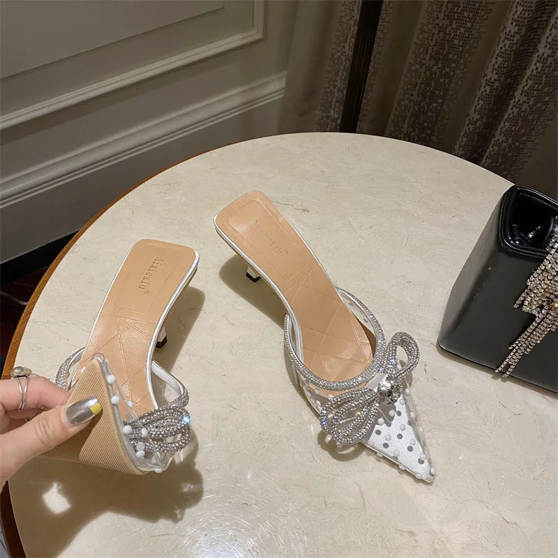 Rhinestone Bowknot Polka Dot Heels
