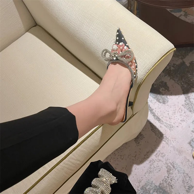 Rhinestone Bowknot Polka Dot Heels