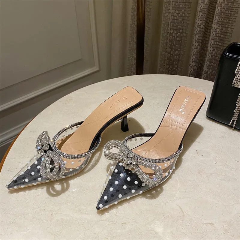 Rhinestone Bowknot Polka Dot Heels