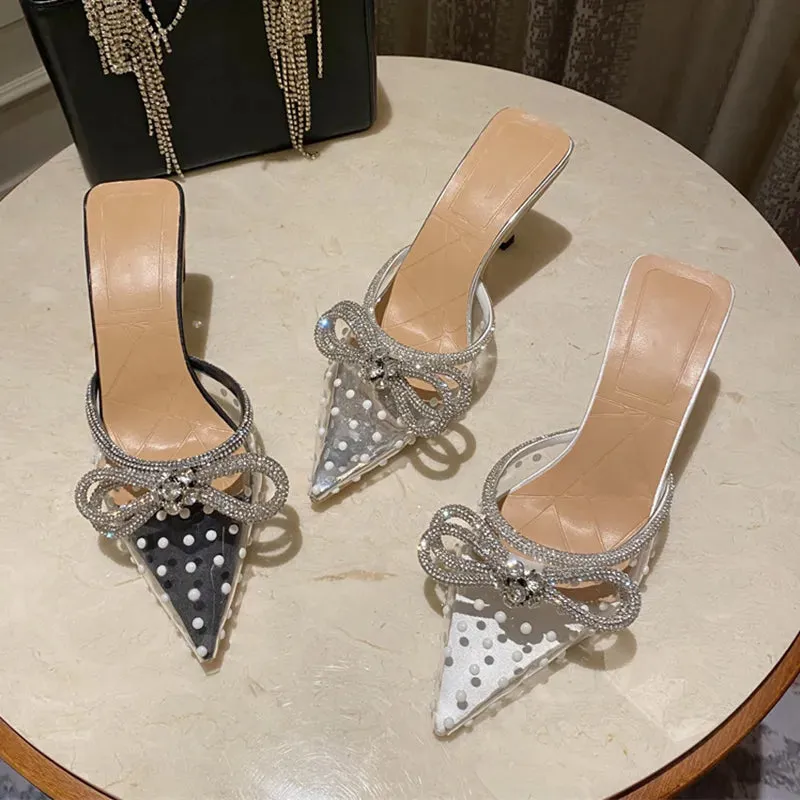 Rhinestone Bowknot Polka Dot Heels