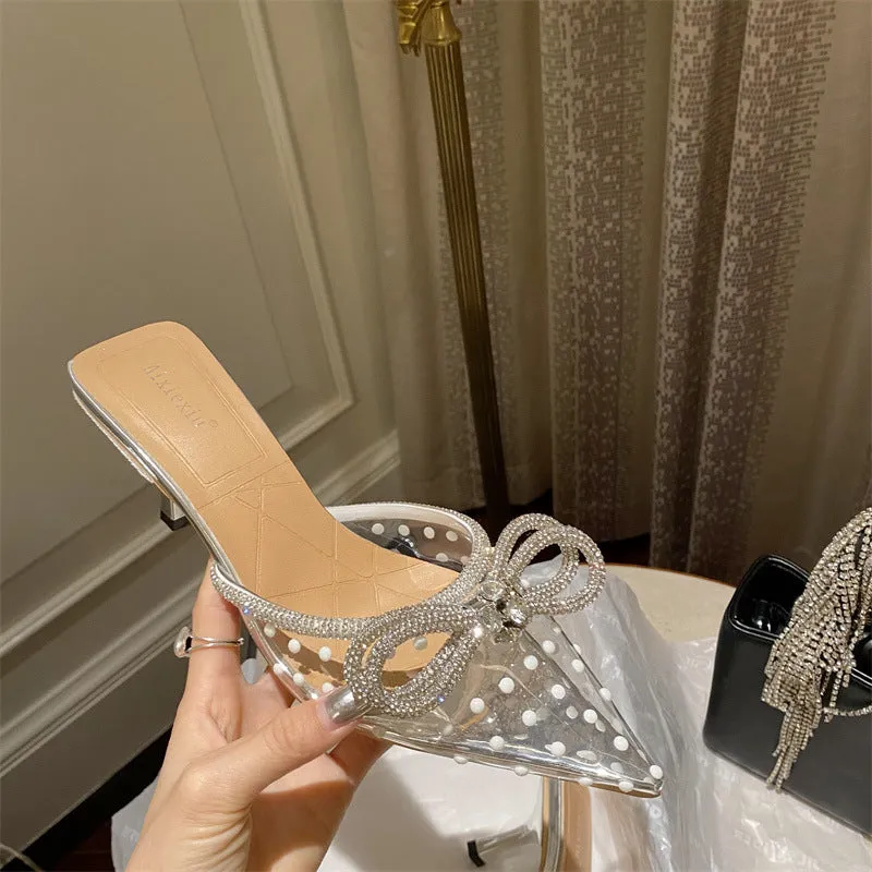 Rhinestone Bowknot Polka Dot Heels