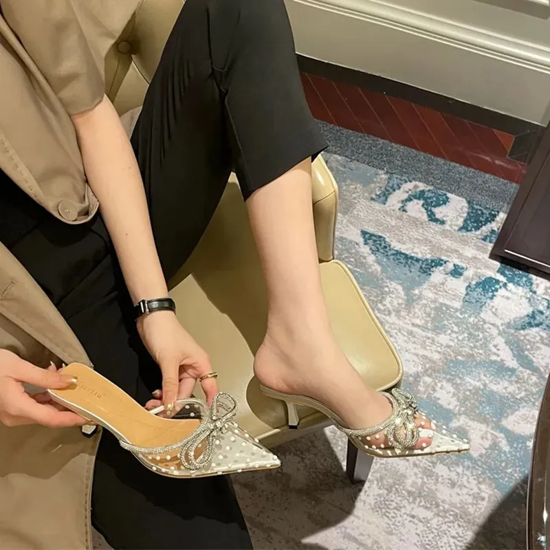 Rhinestone Bowknot Polka Dot Heels