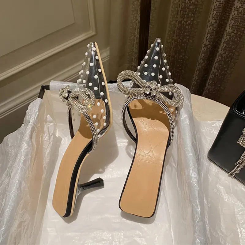 Rhinestone Bowknot Polka Dot Heels