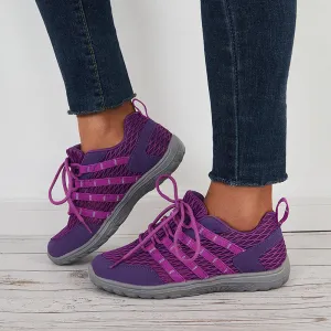 Sohiwoo  Women Breathable Lace Up Knit Sneakers Soft Sole Walking Shoes